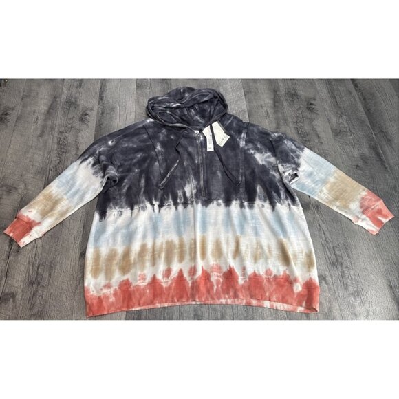 Tie Dye Hoodie Sweatshirt Womens 3X Colorful 1/4 Zip Knit Wonderly NEW‎ - Picture 1 of 8